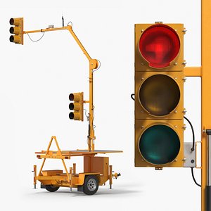 Mobile Traffic Signal Arm Trailer Yellow 3D model