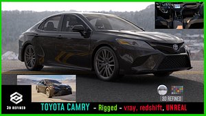 3D Toyota Camry -unreal-vray-redshift- rigged and render ready