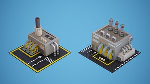 Set of 2 factories with textures Low-poly 3D