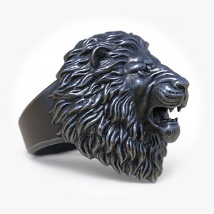 Lion Angry Face Ring Animal Jewelry 3d