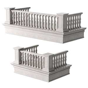 Classic Marble Balcony with Petite Marble Balusters and Square Columns 3D model