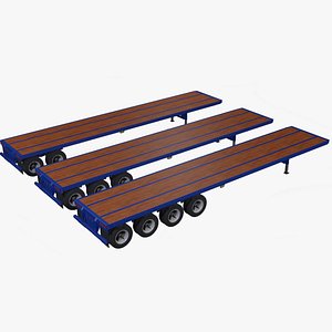 3D Old style 45 foot flat bed trailer model