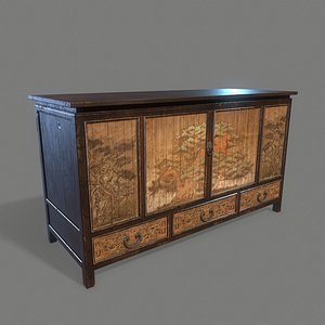 3D Medieval Chinese wardrobe Low-poly 3D model