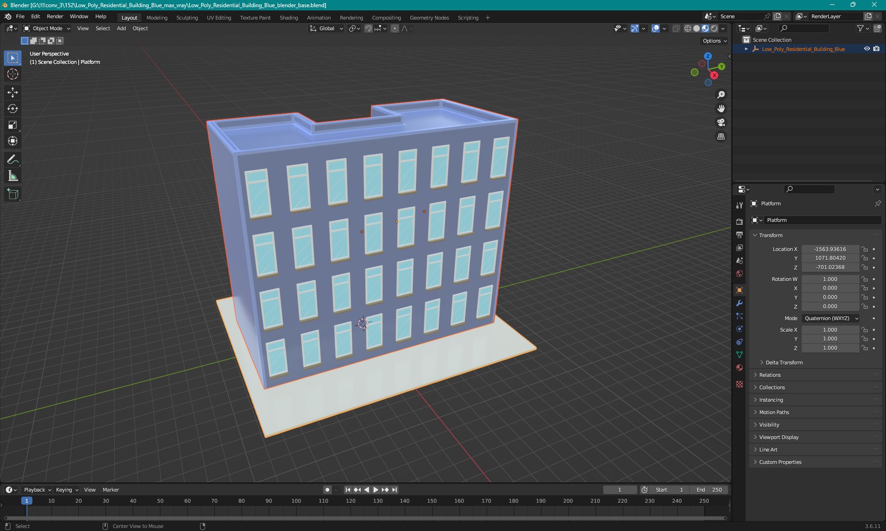 Low Poly Residential Building Blue 3D Model - TurboSquid 2417887