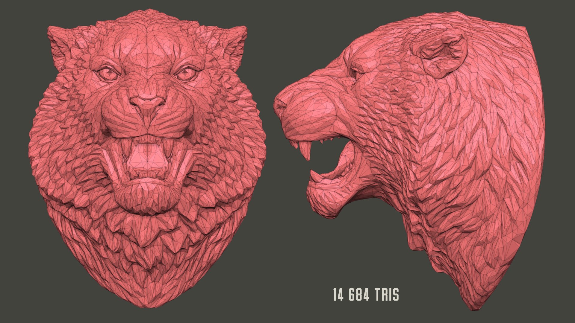 3D Model Tiger Head Angry Animal Polygonal Sculpture - TurboSquid 2212839