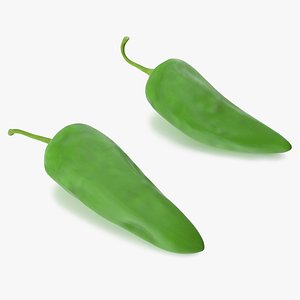 3D Green Hot Pepper model