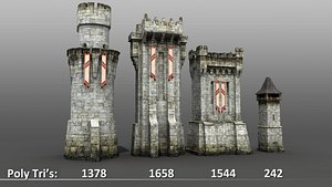 3d medieval castle towers wall model