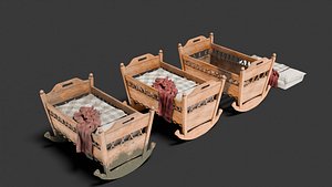 3D model Old wooden Baby Cradle 4k pbr