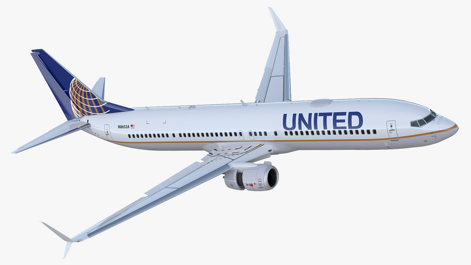 United Airlines Boeing 737-900 with Cabin and Doors Rigged 3D model preview