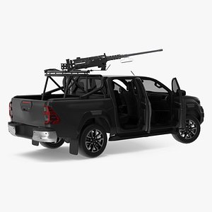 3D Combat Pickup Truck with Mounted Heavy Gun Rigged for Cinema 4D