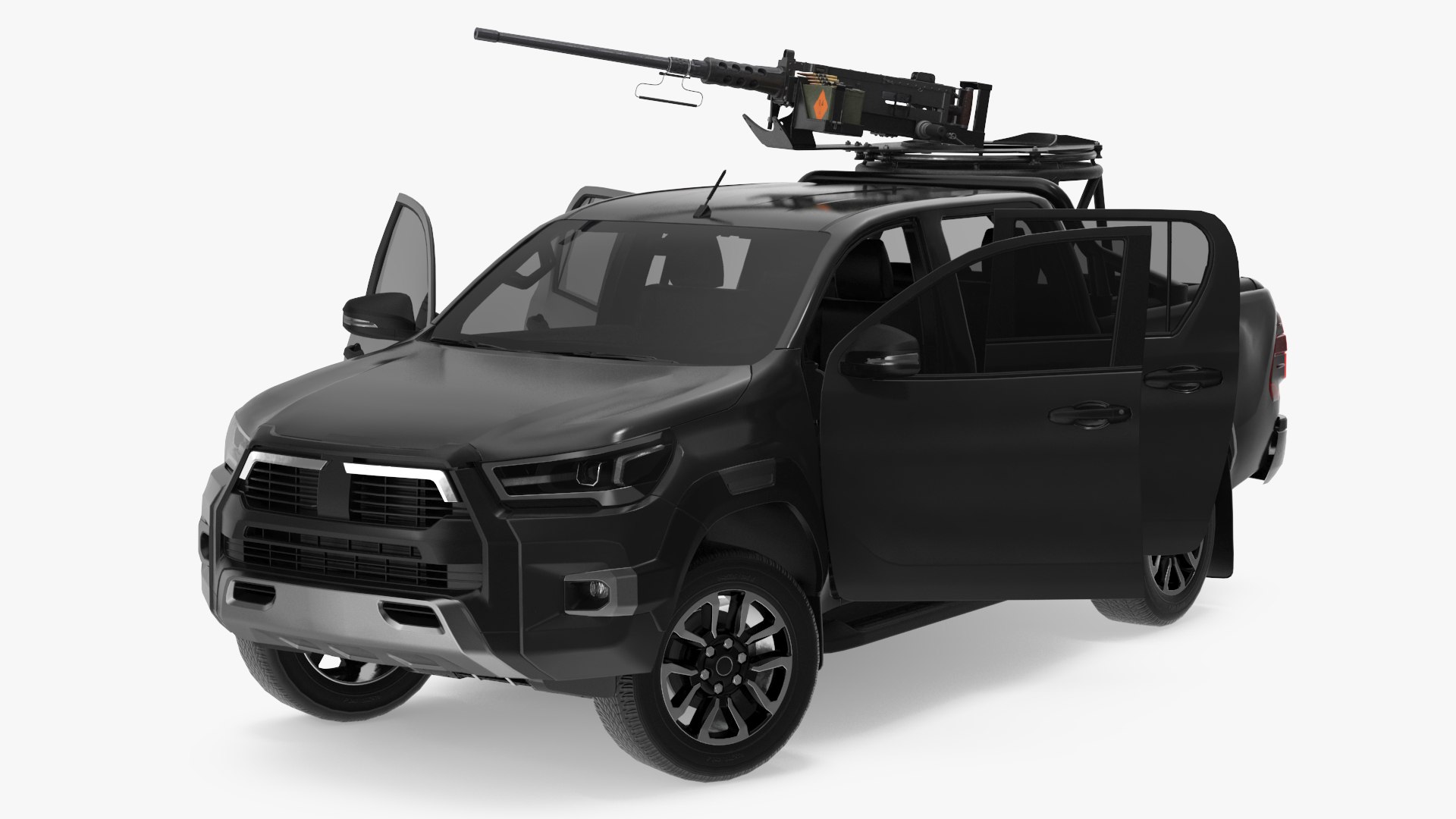 Combat Pickup Truck with Mounted Heavy Gun Rigged for Cinema 4D 3D model preview