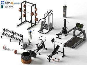 Gym Fitness Equipment 3D Model Workout Machine Pack 3D