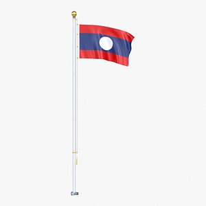 3D Laos Flag Stand Pole Animated Loop