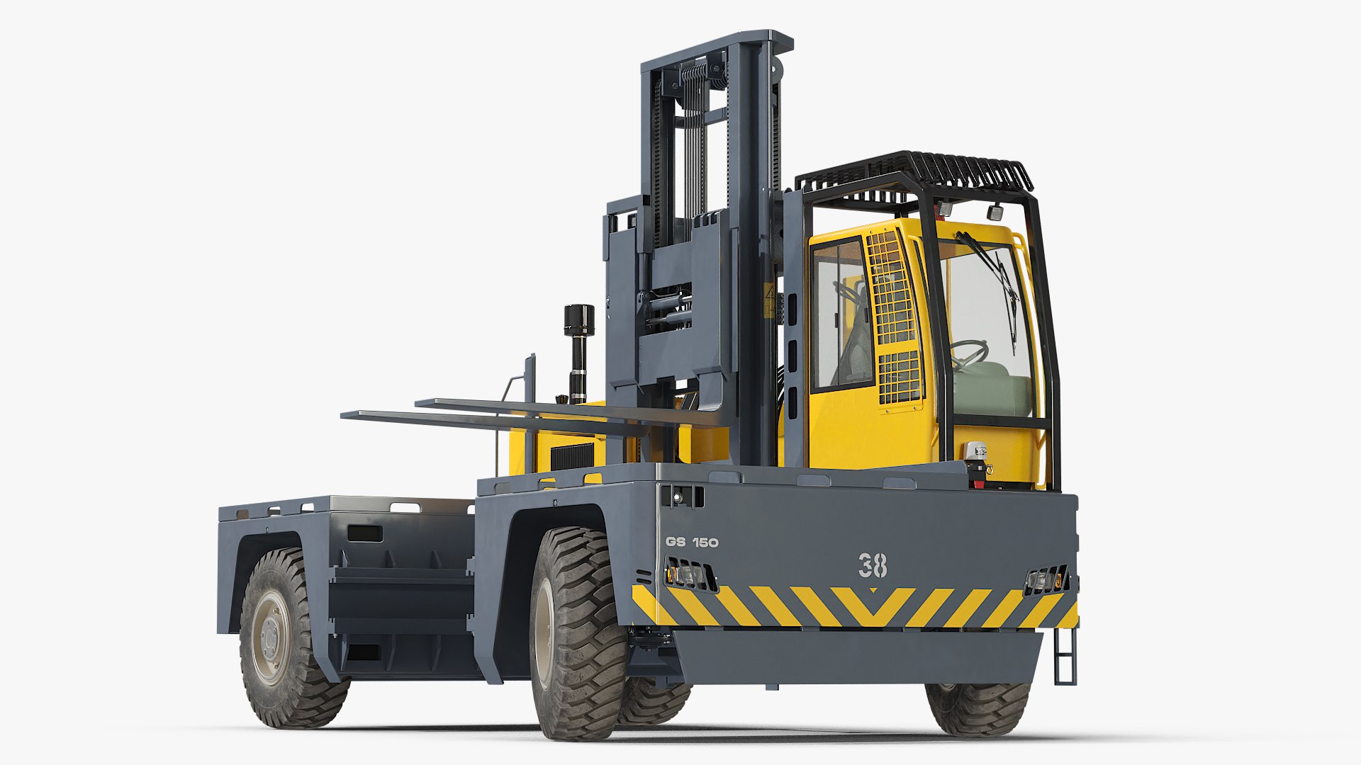 Baumann GS 150 Forklift Truck Side Loading Yellow Rigged for Maya 3D model preview