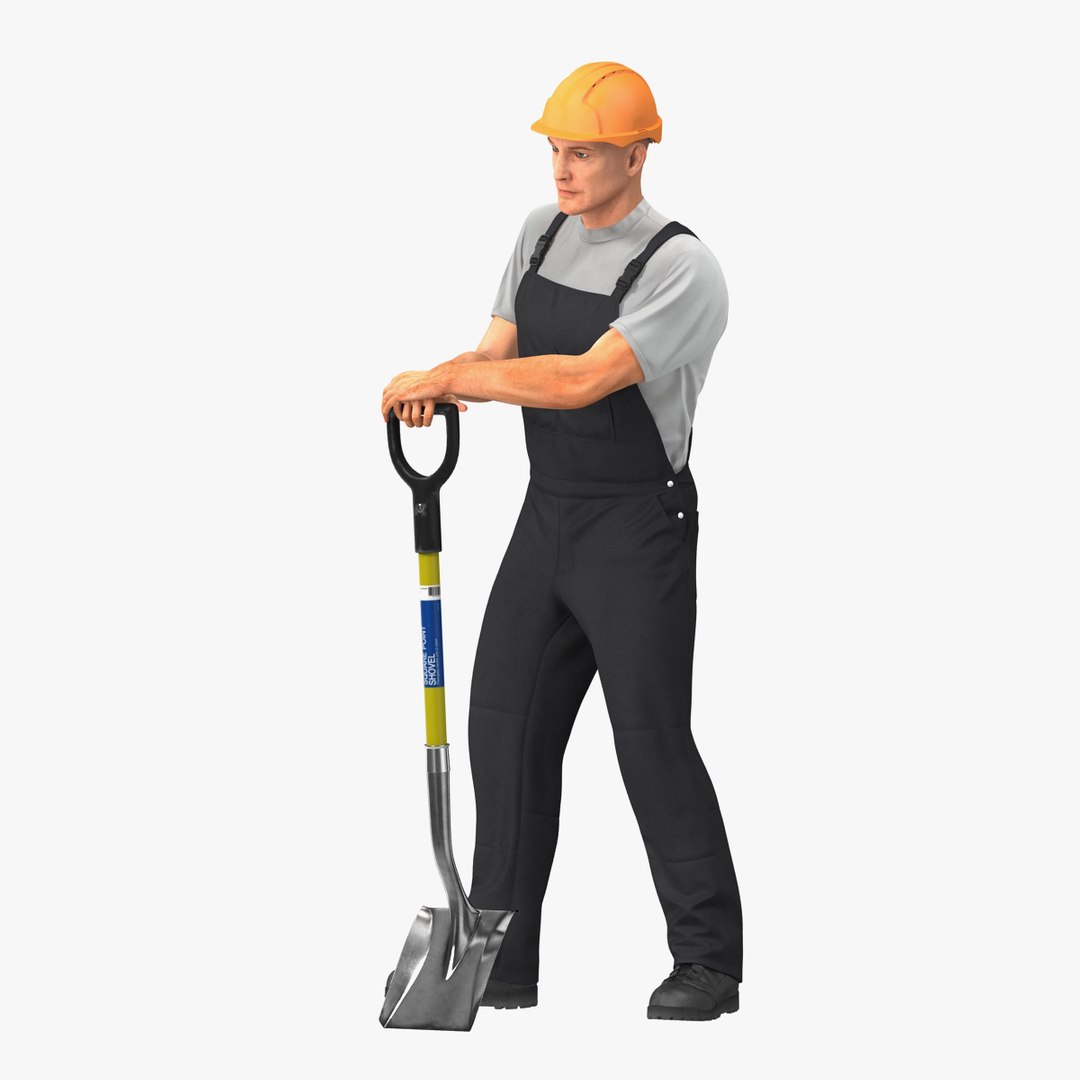 Construction Worker Stand with Shovel 3D Model 3D model preview