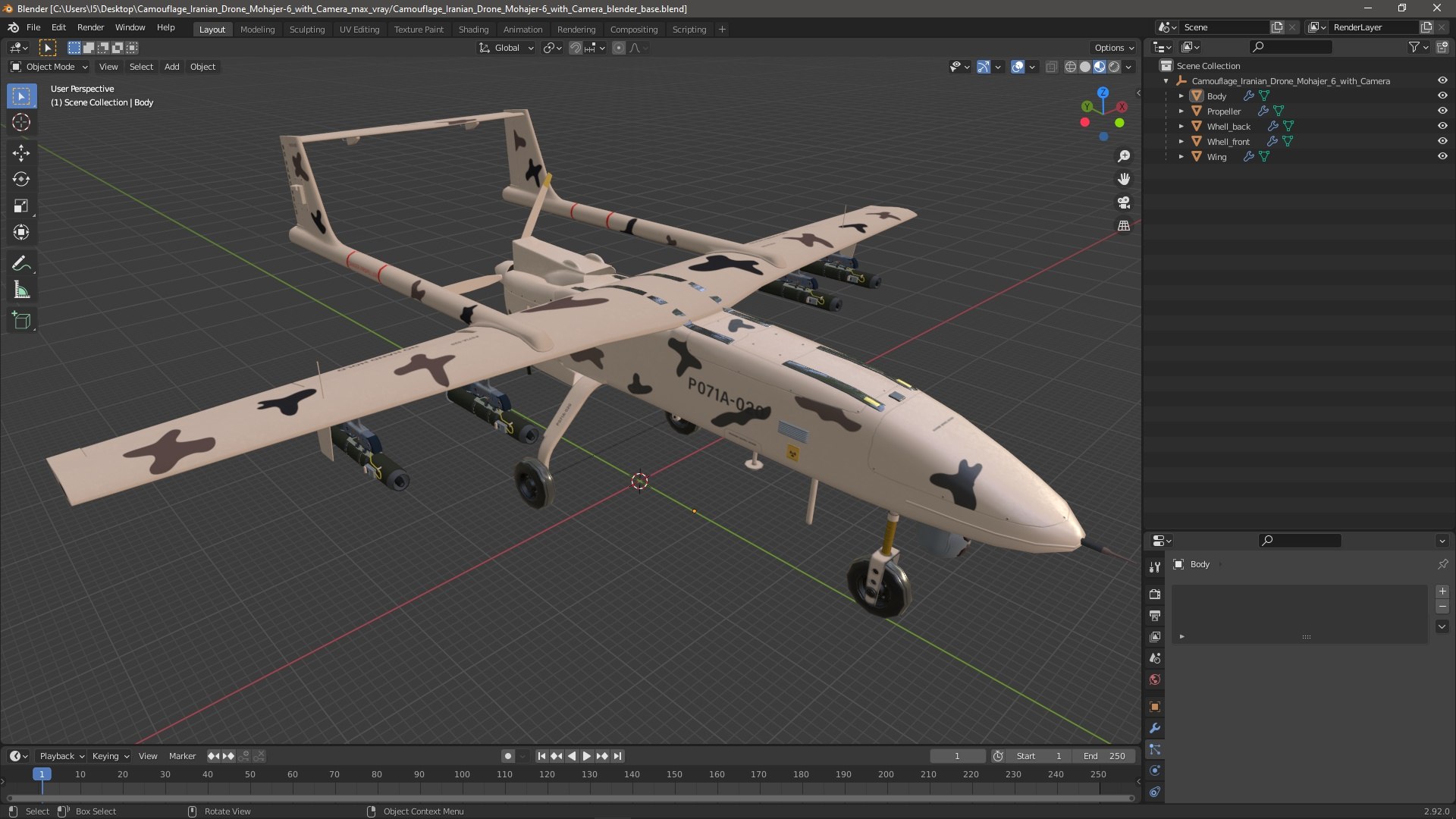 3D Camouflage Iranian Drone Mohajer-6 with Camera https://p.turbosquid.com/ts-thumb/Nz/avRGl5/1X/camouflageiraniandronemohajer6withcameramb3dmodel025/jpg/1727847889/1920x1080/fit_q87/1d3b2f762ad7fe992af78dc4c3ffb16a5e19f855/camouflageiraniandronemohajer6withcameramb3dmodel025.jpg