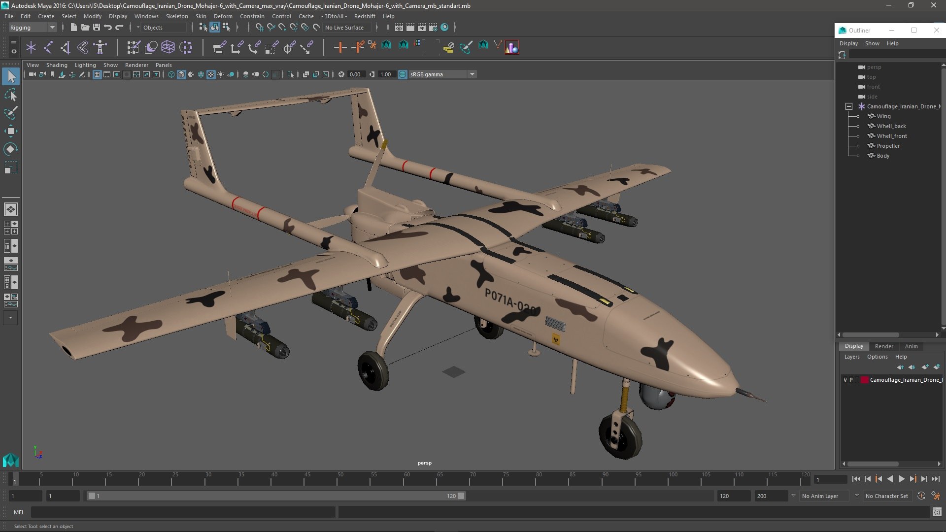 3D Camouflage Iranian Drone Mohajer-6 with Camera https://p.turbosquid.com/ts-thumb/Nz/avRGl5/MP/camouflageiraniandronemohajer6withcameramb3dmodel028/jpg/1727847899/1920x1080/fit_q87/2f2d83e469ae9d7fa7d1dfd4889361da0f6a973d/camouflageiraniandronemohajer6withcameramb3dmodel028.jpg