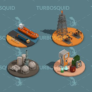 Low Poly Oil Industry Isometric Low-poly 3D model