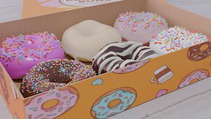 Photorealistic Donut Box Set 6 Pack - PBR High-Detail - GenericFictional Brand 3D
