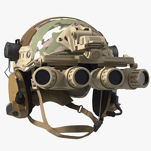 Helmet with Night Vision Goggles Green Camo Fur for Cinema 4D 3D model