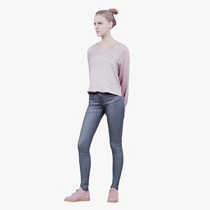 Pink Top Woman in Leather Pants Remastered 3D model
