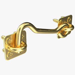 Door Hook and Eye Latch with Mounting Screws Gold 3D model