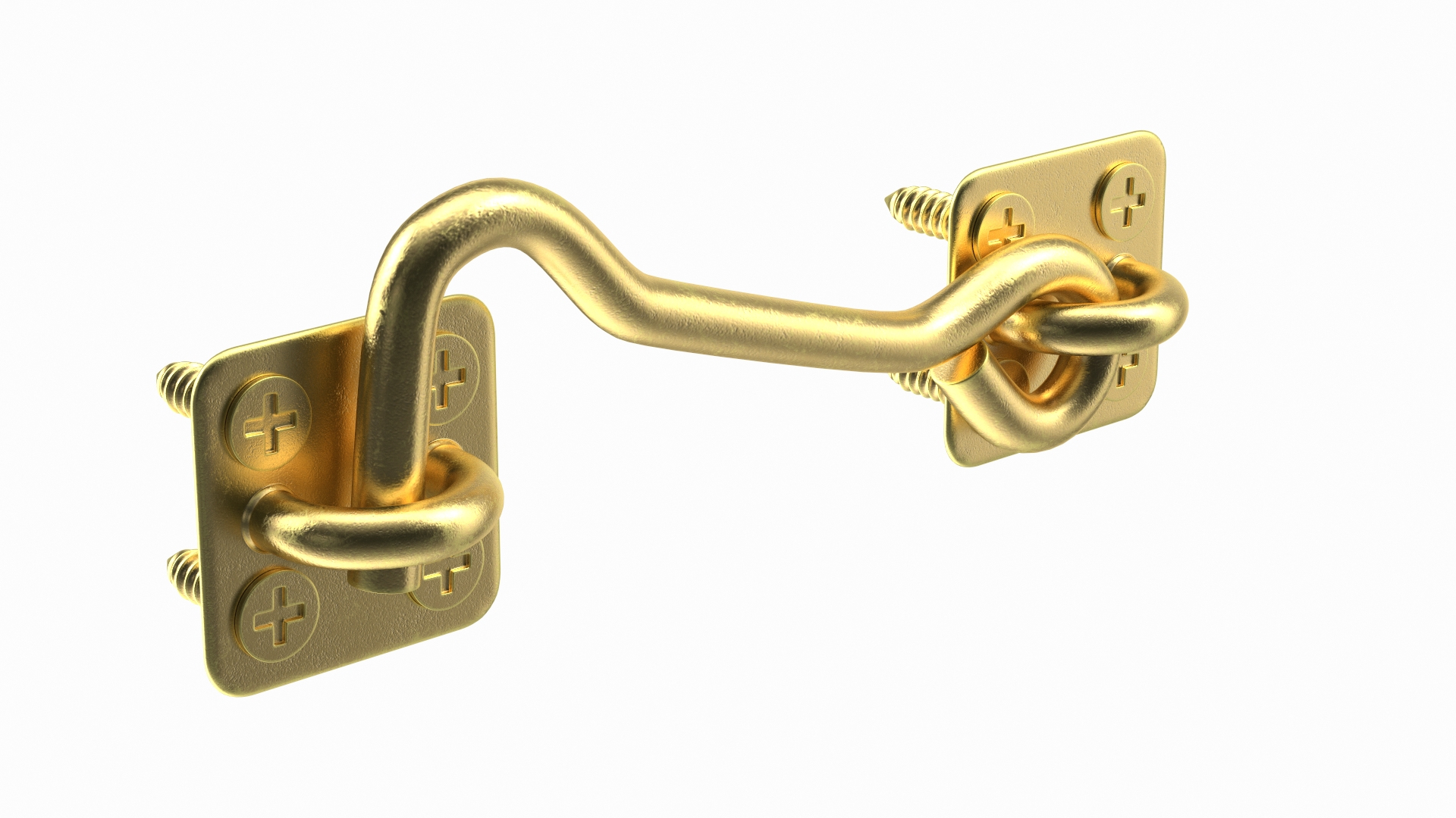 Door Hook And Eye Latch With Mounting Screws Gold 3D Model