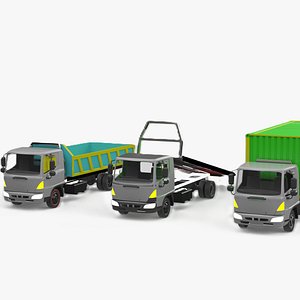 3D 3 Industrial Trucks Dump Flatbed Loader and Container Transport Designed in SolidWorks
