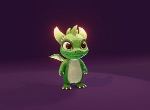 Animated Cartoon Baby Dragon 3d Model Green model