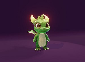 Animated Cartoon Baby Dragon 3d Model Green