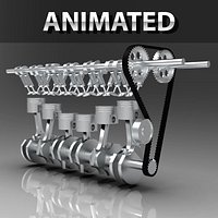 Engine Animated Inline 6-Cylinder Inline Dual Overhead Camshaft  DOHC Engine
