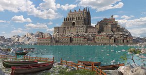 3D model fantasy medieval town