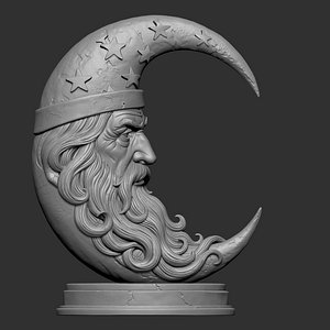 3D sculpture depicts a crescent moon wizard bust