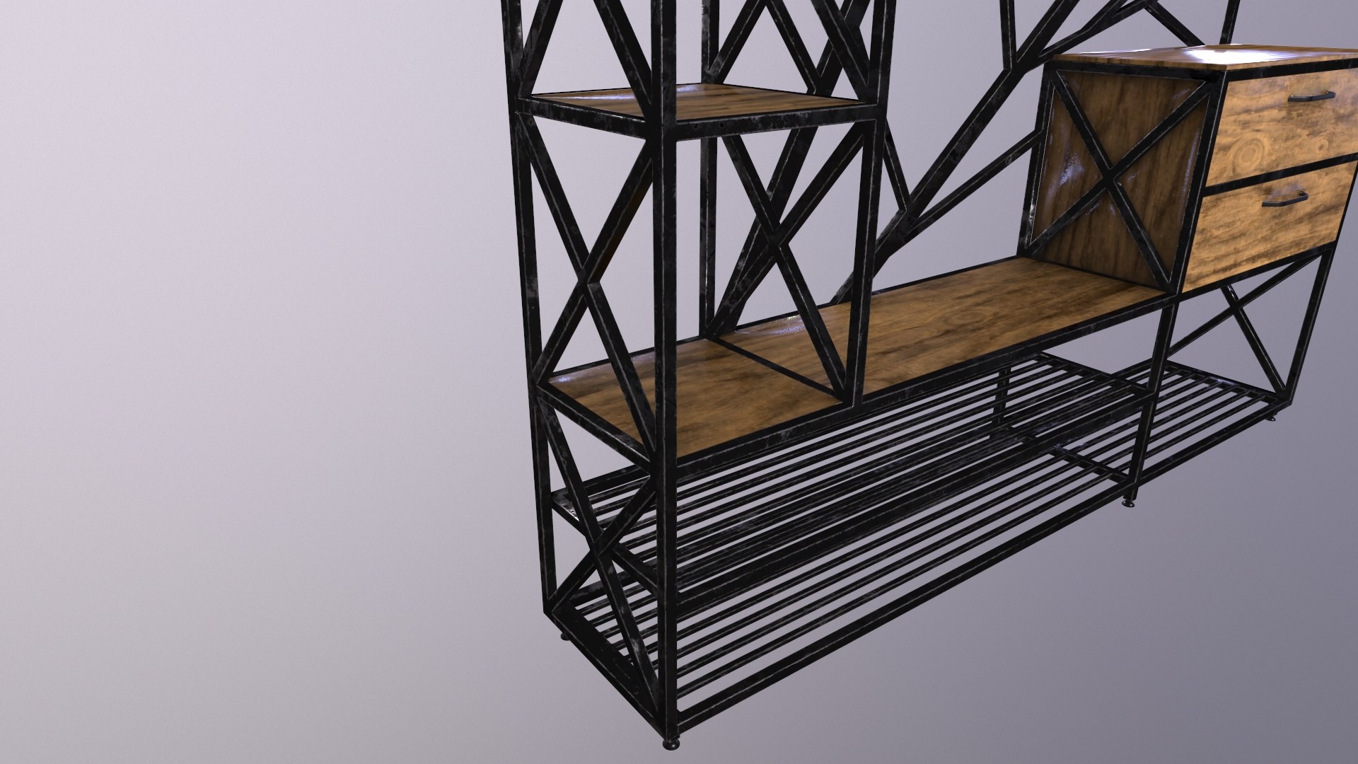Rack in loft style with wooden shelfs 3D model - TurboSquid 2091768