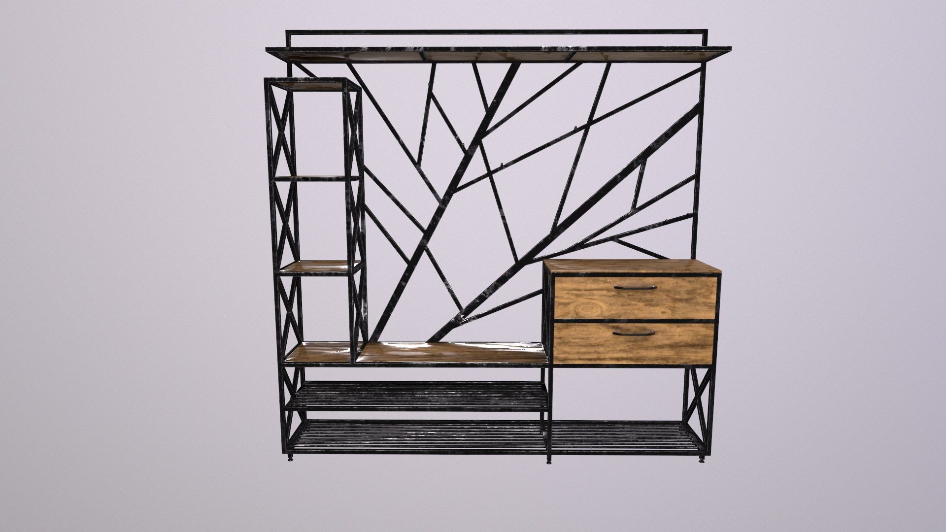 Rack in loft style with wooden shelfs 3D model - TurboSquid 2091768