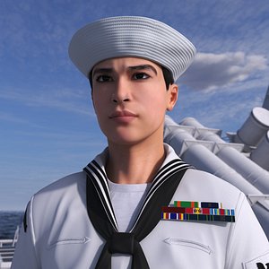 3D Asian Sailor US Navy Standing Pose model