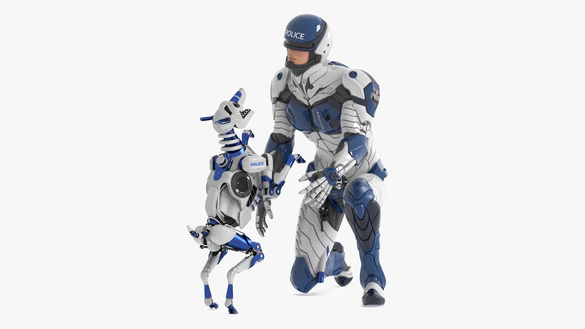 Sci Fi Cop with Robotic Dog Rigged