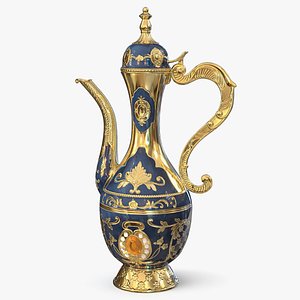 3D Arabic Dallah with Gold Pattern and Gem model