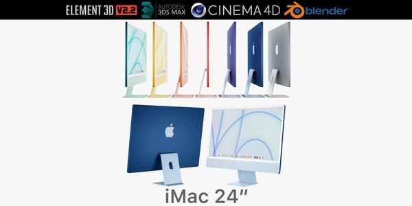 modèle 3D de Apple iMac 24 pouces 2021 toutes couleurs