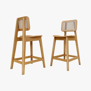 Modern Rattan Bar Stool Set 3D Model