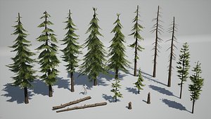 3D Pine Trees - High Quality Low-Poly Models -UE4-Unity-Vray-Corona