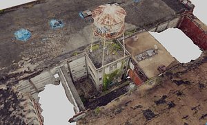 3D Abandoned Building Courtyard and Water Tower model