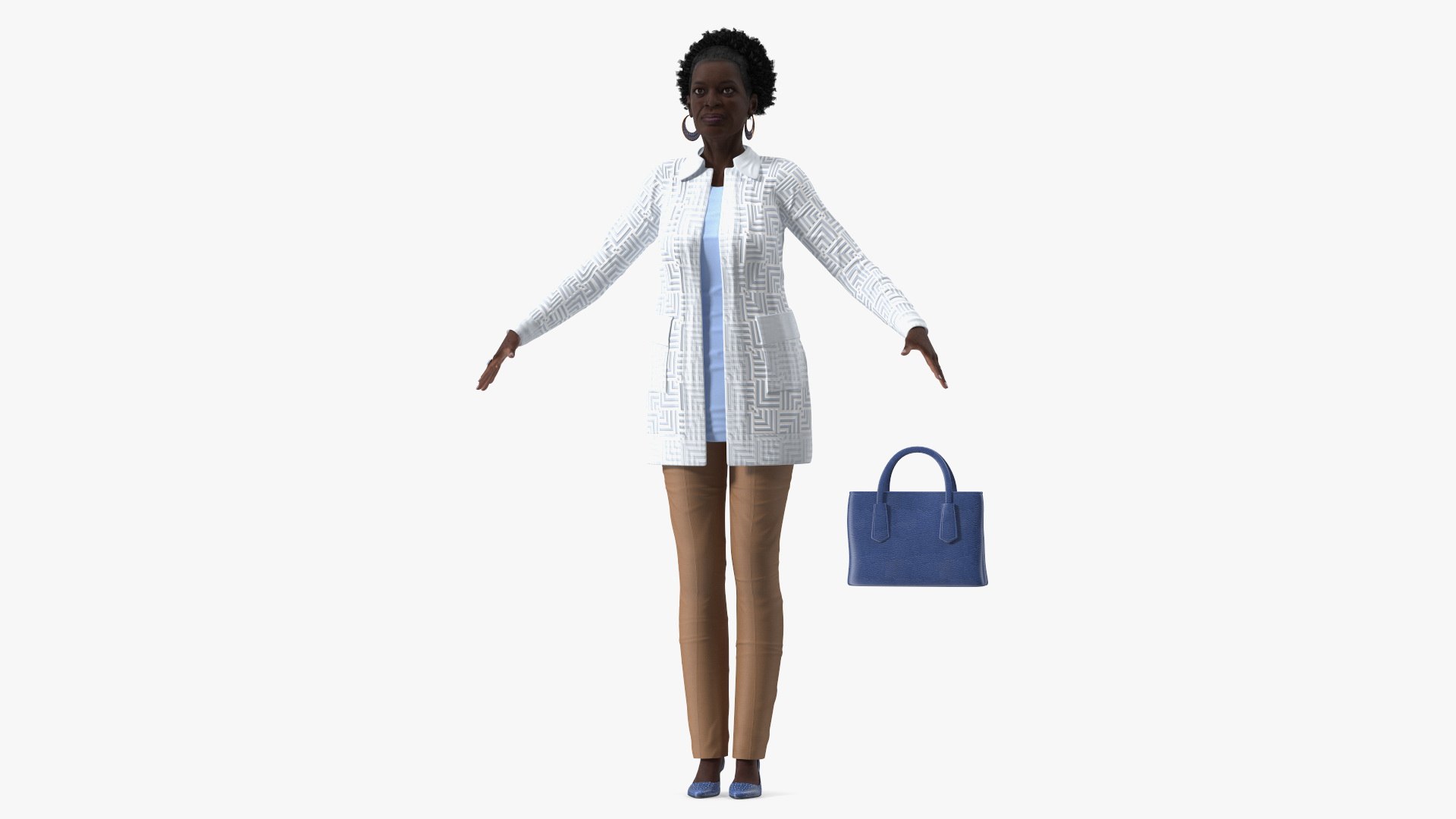 Black Elderly Woman Everyday Style A-Pose 3D model preview