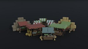 3D model Low-poly Cartoon medieval city markets Polygonal Style