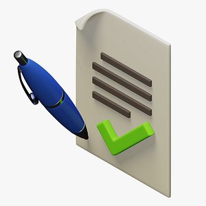 Cartoon blank with check mark and pen