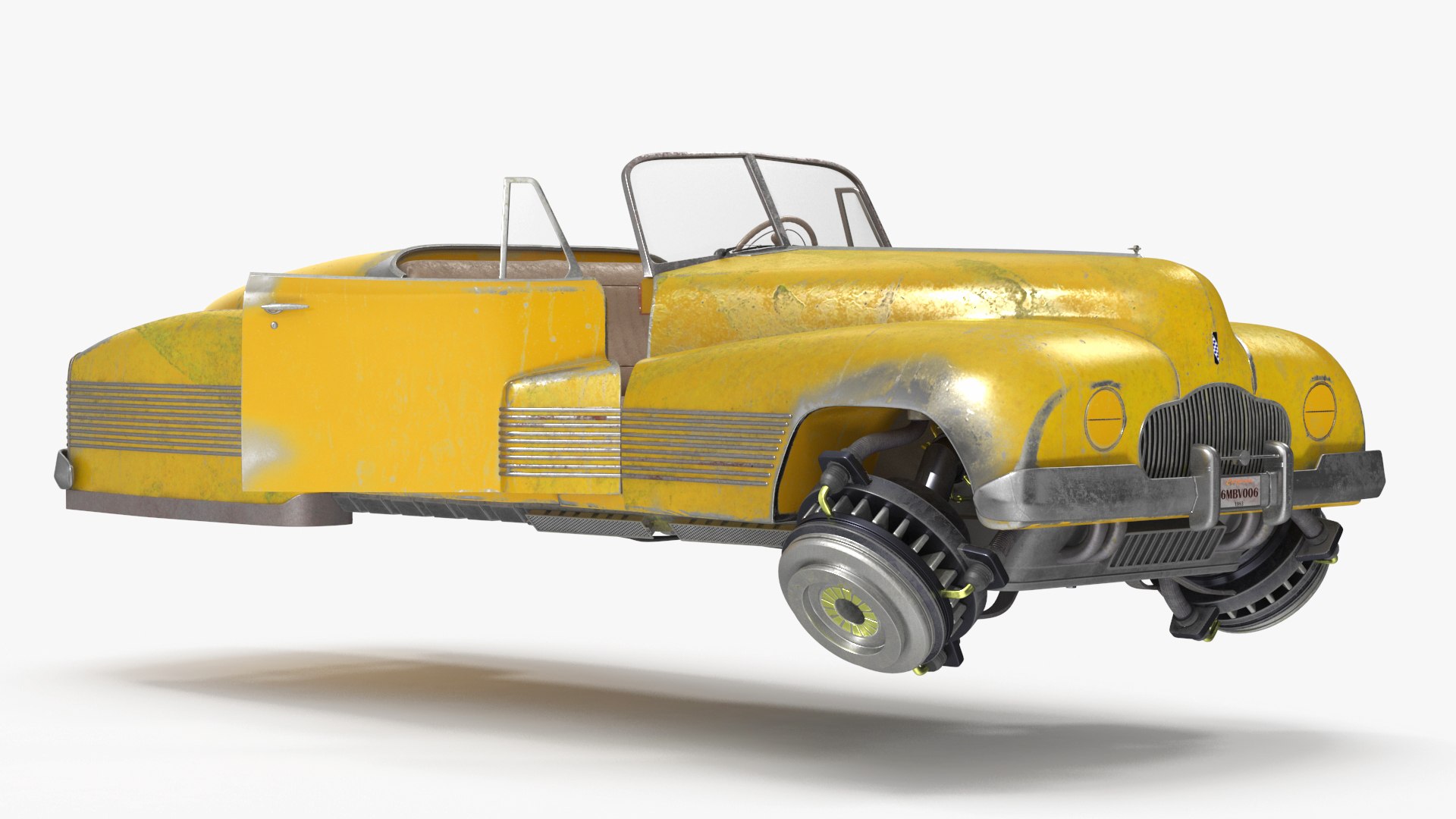 Old Hover Retro Car Yellow Rigged 3D model preview