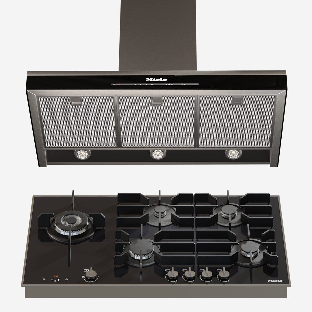 3D Miele Appliances Collection Gas Cooktop and HoodKM 3054 GDA 6698 W