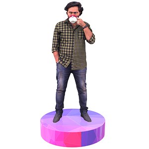 3D Asian Man Sipping Tea model