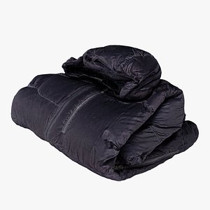 3D model Black down casual winter jacket generic folded for sport hiking