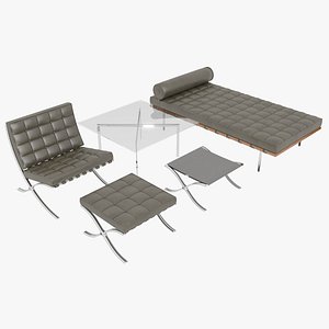 Knoll Brown Leather Barcelona Complete Set